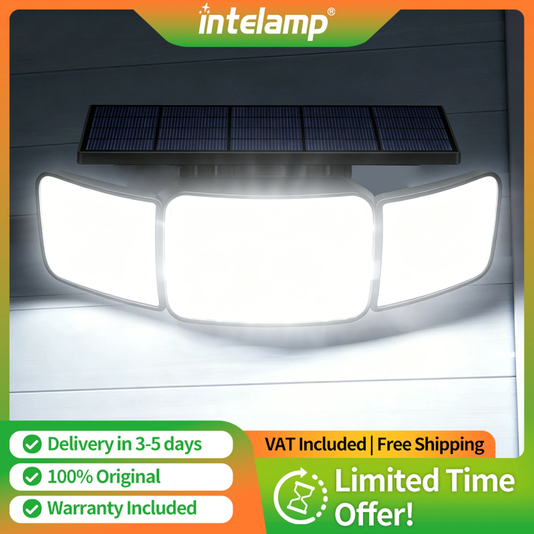 intelamp Lampe solaire extérieure 6000mAh avec capteur de mouvement 1200LM IP65, éclairage extérieur, projecteur de sécurité LED, éclairage mural extérieur projecteur solaire extérieur lampe solaire extérieur détecteur