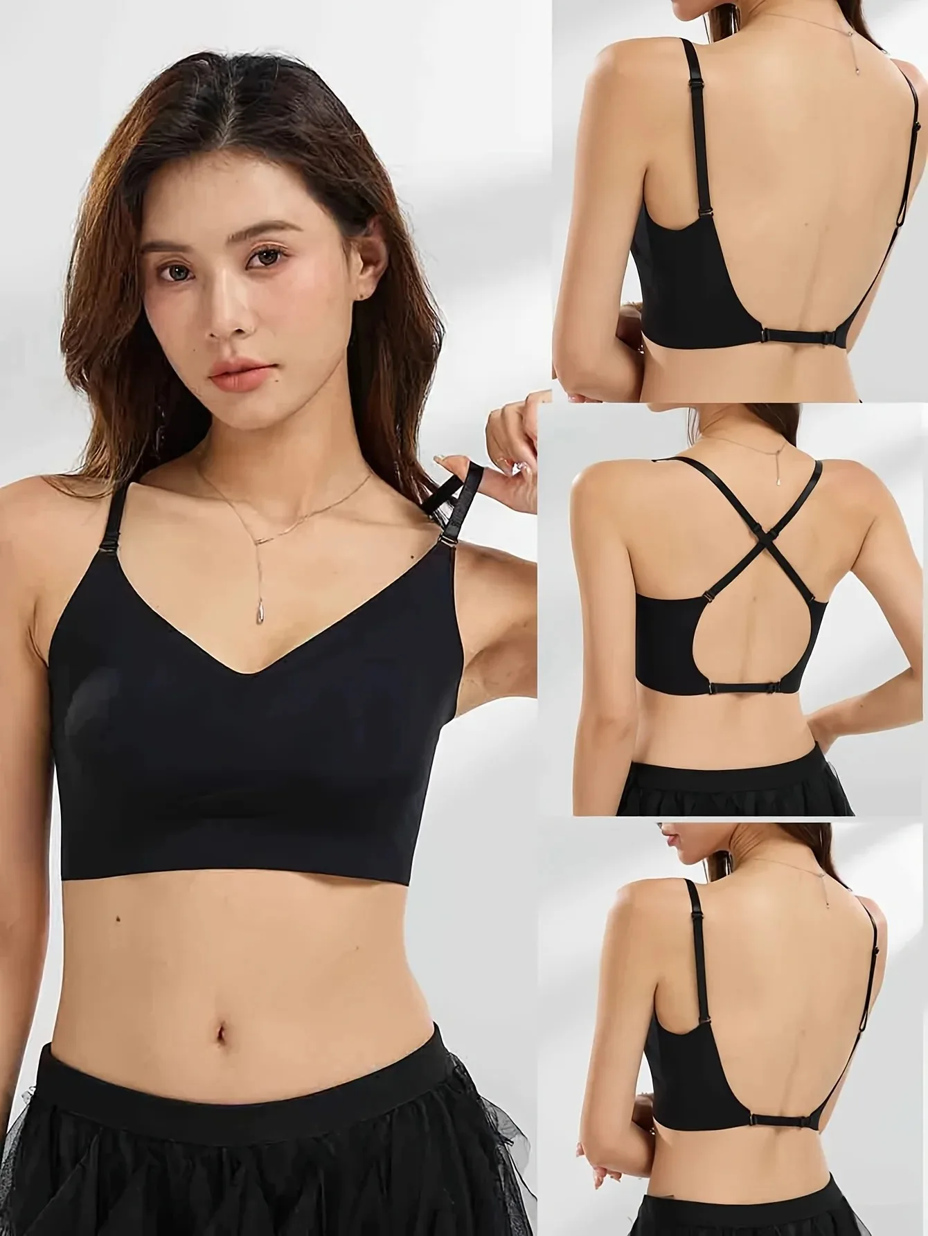 

Бюстгальтер без бретелек с U-образной спинкой, бесшовное белье с регулируемыми лямками, невидимый комфорт для сексуальных глубоких вырезов