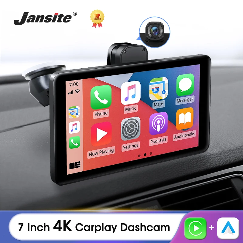 

Jansite 7" Car DVR Dashcam 4K Carplay&Android Auto Front and Rear Camera Dual Lens Dashboard Built-in WIFI Driving Recorder DVRS