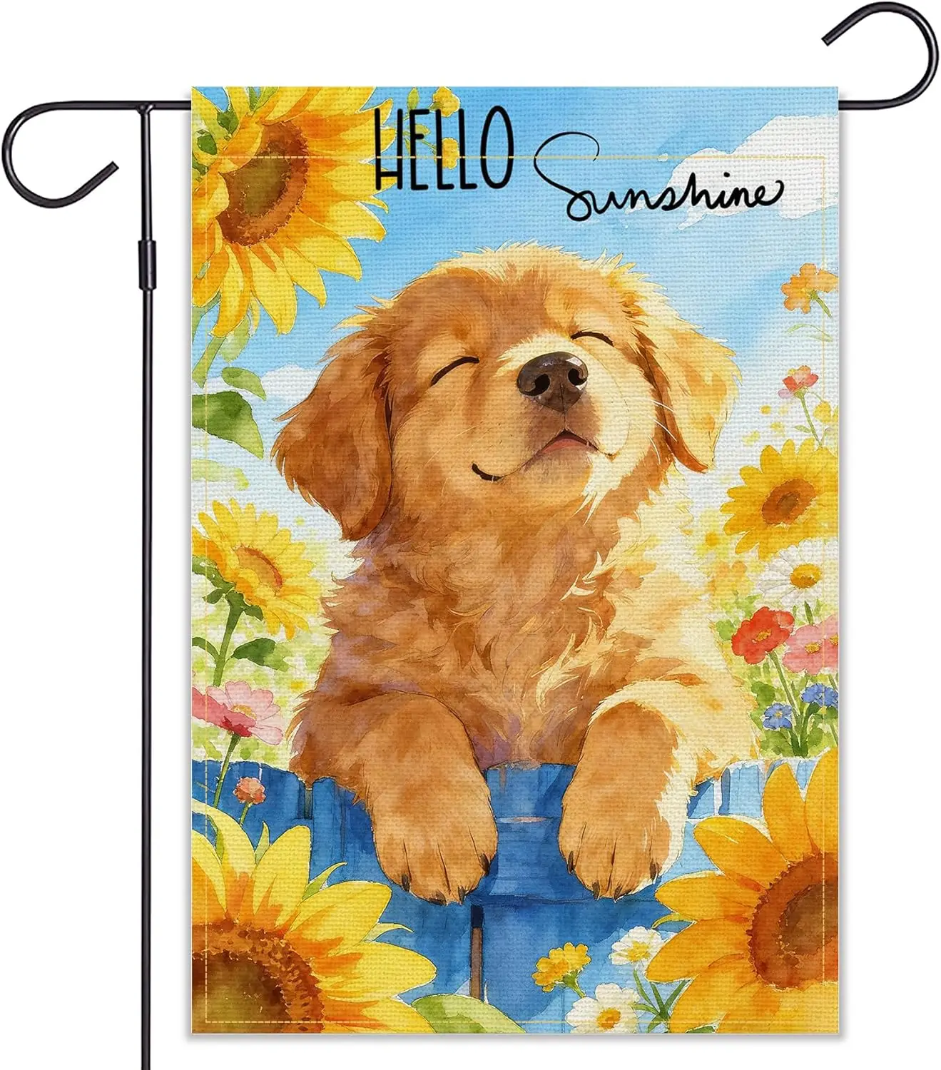 Balgardekor Hello Summer Cute Golden Retriever Dog Garden Flag Double Sided Seasonal Sunflower Yard Ourdoor Decoration 12x18 YYQ