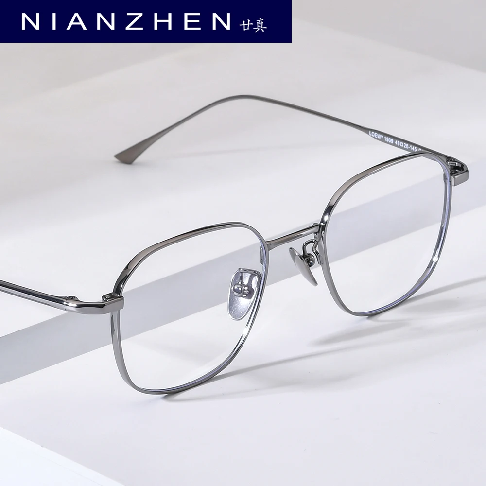 NIANZHEN Titanium Alloy Glasses Frame Men Polygon Brand Design Eyeglasses Women Ultralight-Weight Retro Eyewear Spectacles 1909