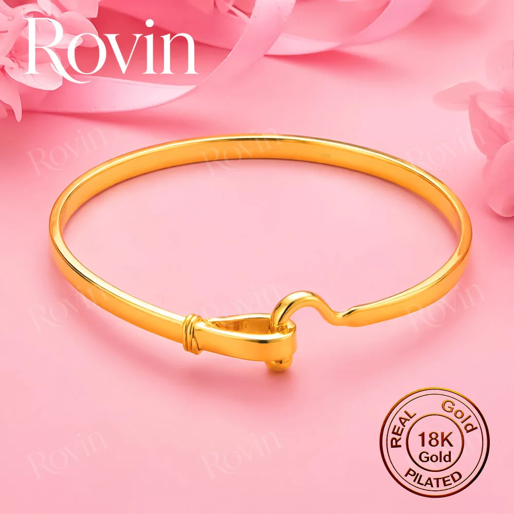 Exquisite 18K Gold Polished Clasp Bangle – A Glamorous Accessory for Women, Perfect for Weddings and Parties