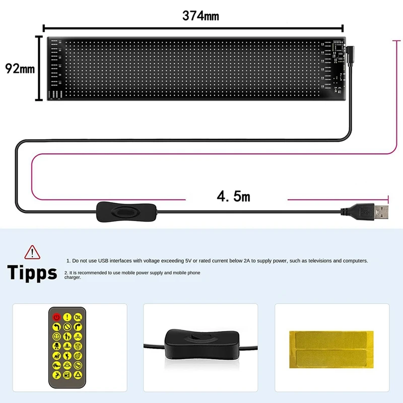 LED-matrixpaneel Programmeerbaar flexibel scherm IP65 Display Animatie Bericht Scrolling Teken APP Controle Auto's Winkelbar