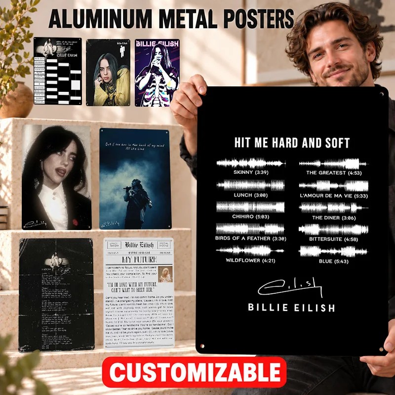Billie Eilish Printed Posters Bold Decorative Graphic Bedroom Wall Art Customized Aluminum Metal Sign Singer Birthday Keepsake