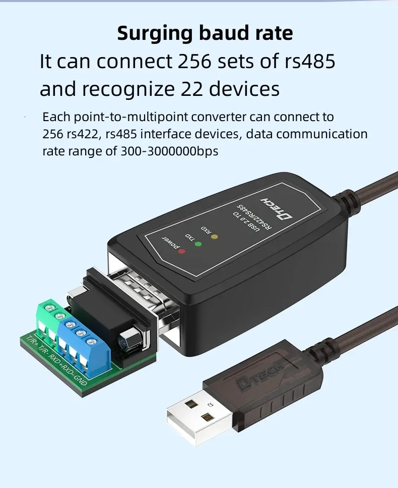 DTECH 1.5M High-speed Black USB2.0 to RS422/485 Converter Data Transmission Cable With Shielding