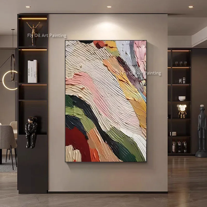 

Handpainted Colorful Abstract Texture Thick Oil Painting On Canvas New Artwork Red Beige Wall Art For Living Room Decor
