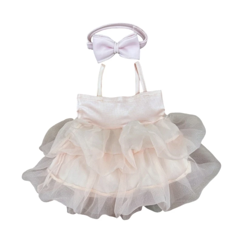 Adorable Newborns Photoshoots Dress Tulle Skirt Props Gentle On Sensitive Skin with Matching Bowknot Hairband 425F