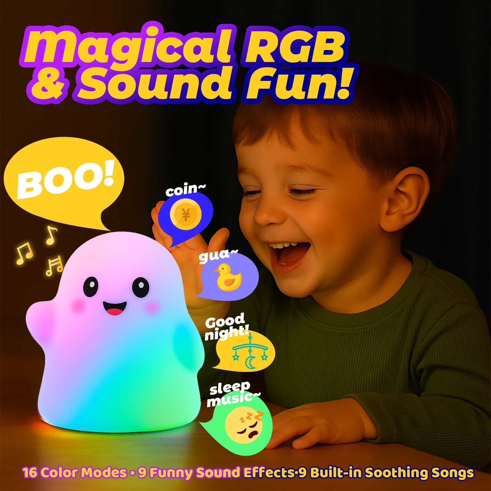 Simpatico fantasma Luce notturna Decorazioni per l'atmosfera Regali leggeri Silicone Luce notturna di Halloween per bambini Bambini Fidanzata Famiglia Nuovo