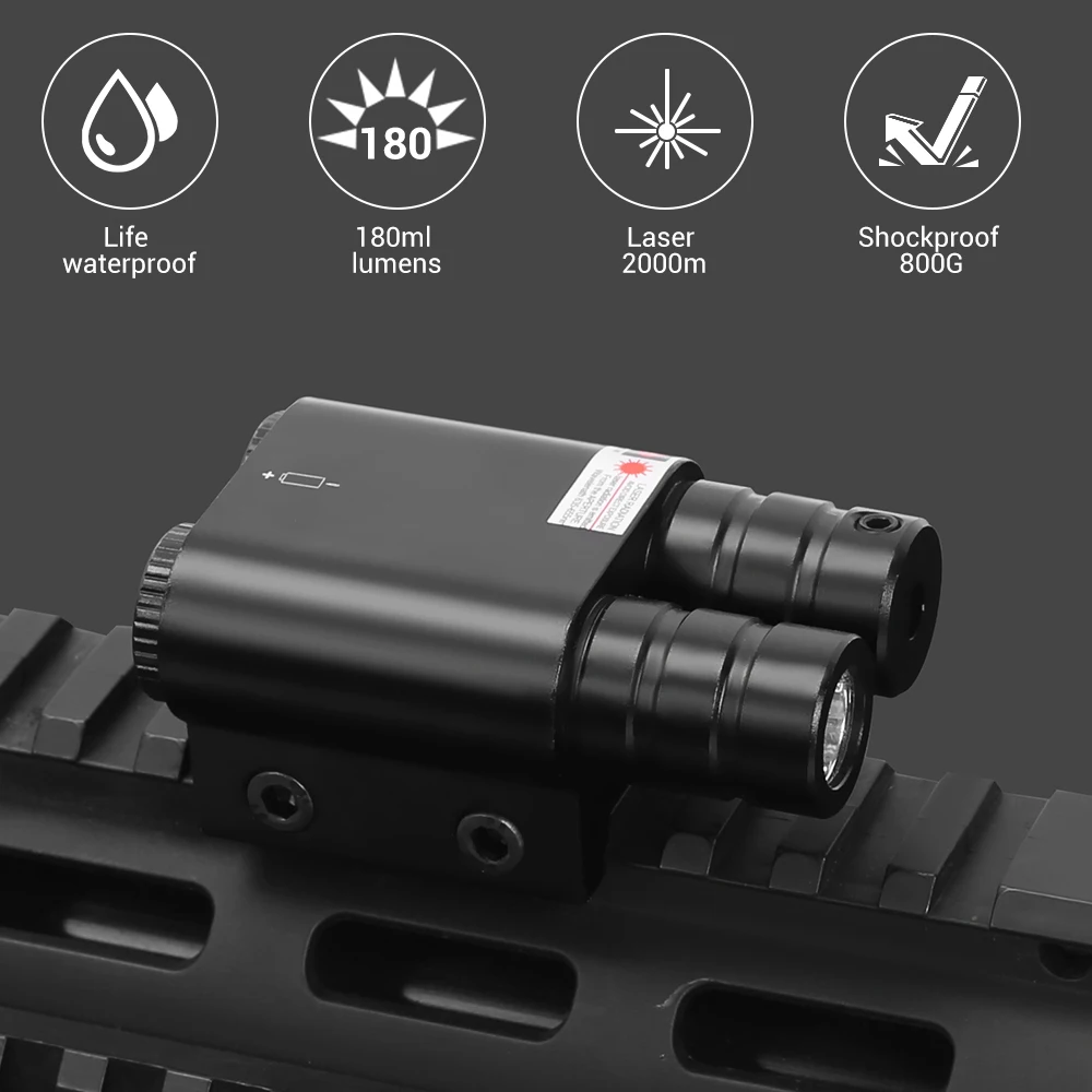 200 Lumens Gun Light Weapon Light Pistol Laser Light Combo Tactical Flashlight Pistol Flashlight Red Green Laser Airsoft Hunting