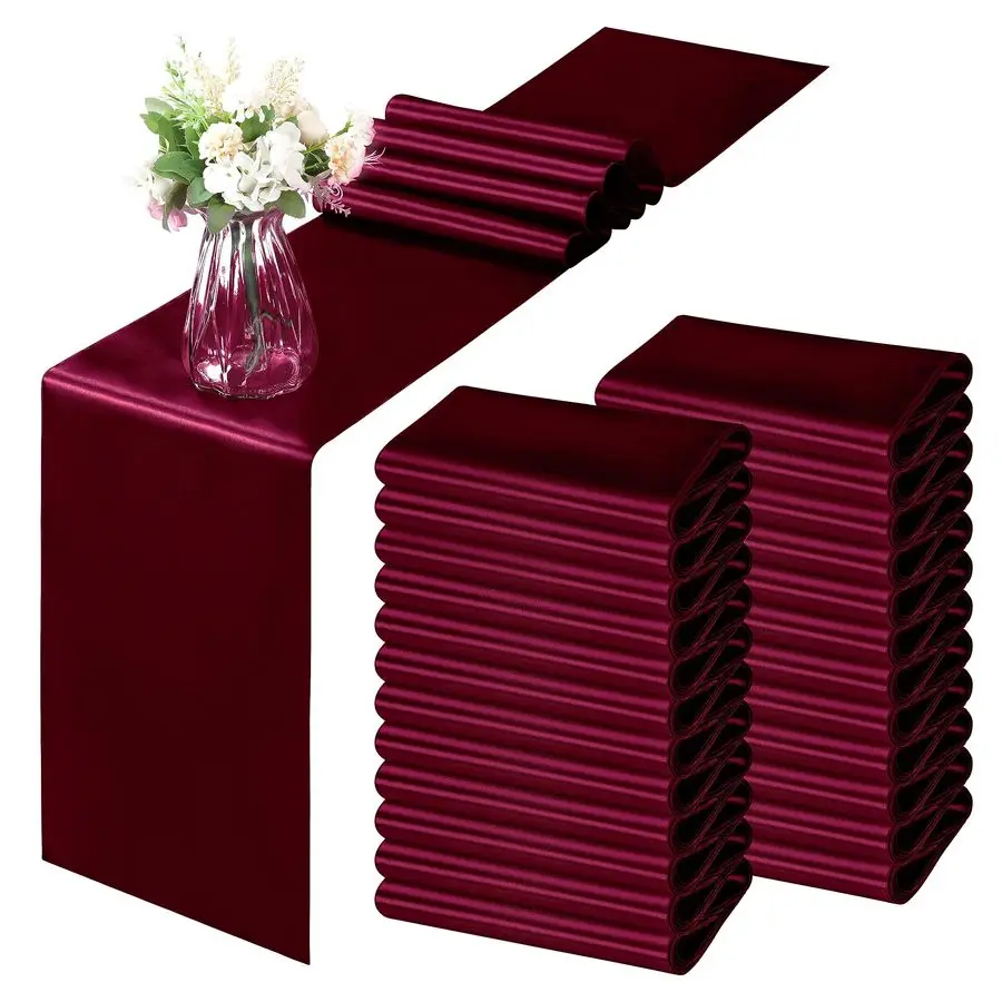 

Набор из 24 бордовых атласных скатертей-дорожек 12 x 108 дюймов, гладкие скатерти-дорожки для свадеб, банкетов, дней рождения