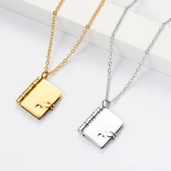 Classic Gold/Steel Color Book Pendant Stainless Steel Necklace Jewelry for Women Men Wholesale Hypoallergenic