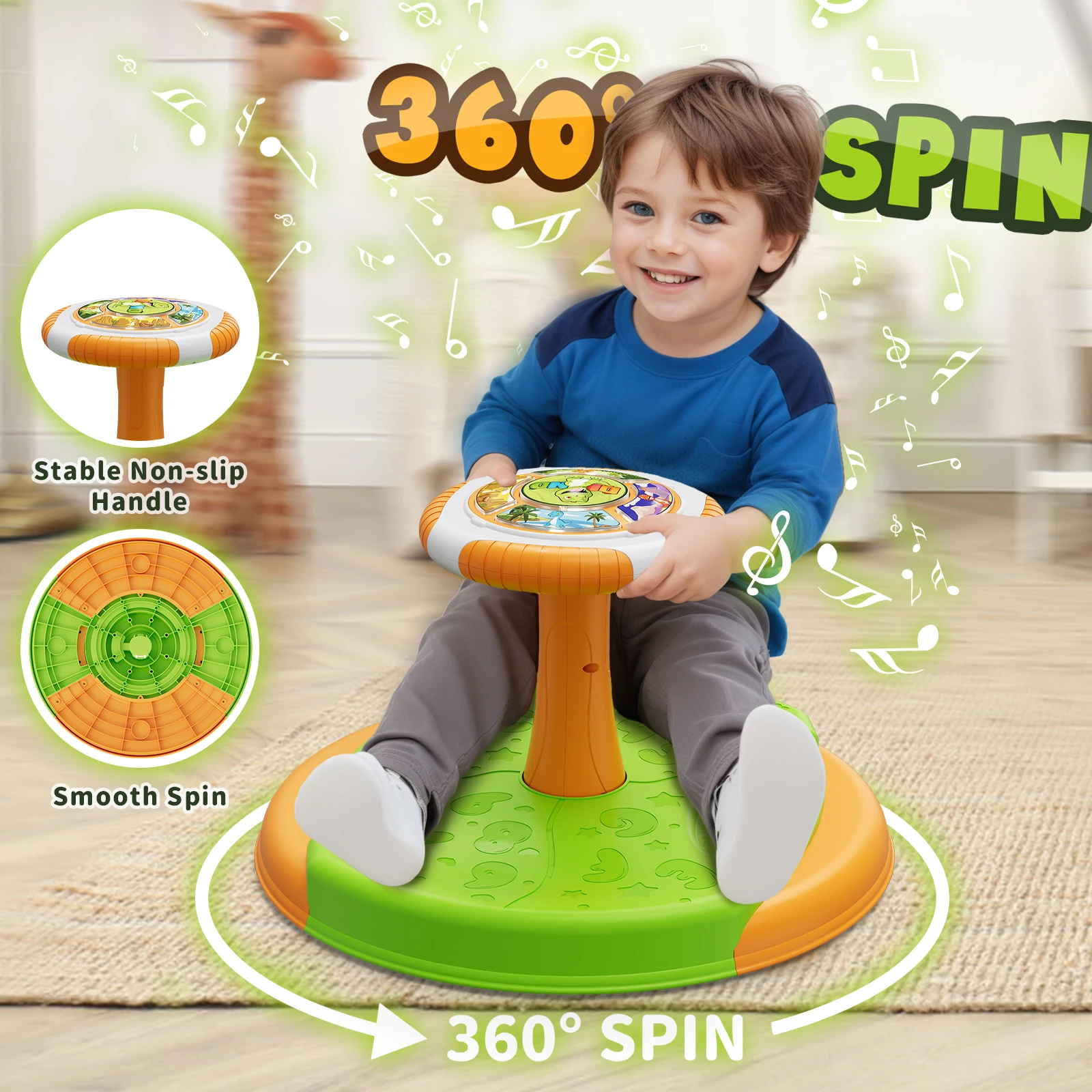 Image of Dinosaurier-Sitz- und Drehspielzeug für Kleinkinder, 360° ° Kleinkind-Drehsitz mit LED-Lichtern und Musik, Sensorisches Spielzeug für Jungen und Mädchen,