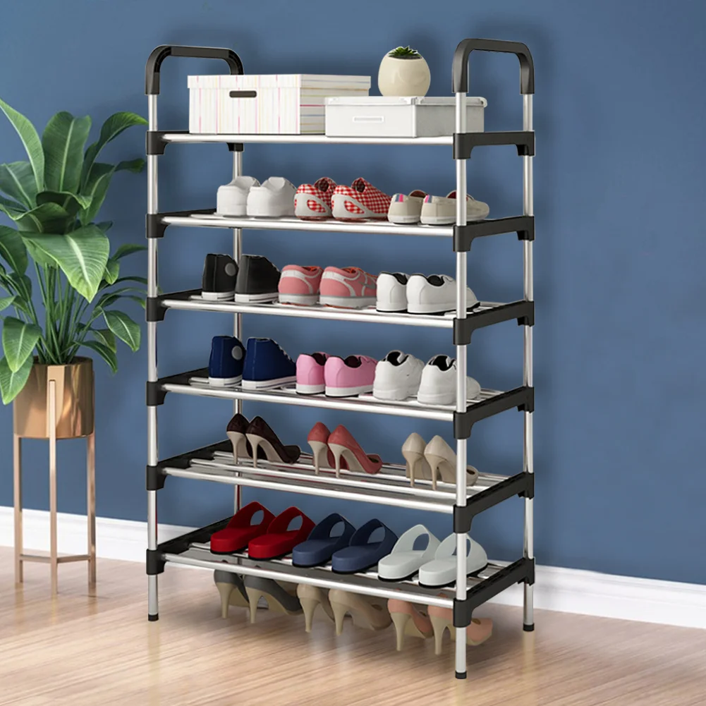 6-Tier Metal Narrow Shoe Rack, Free Standing Vertical Shoe Tower, Heavy Duty Shoe Storage Organizer for Closet Entryway