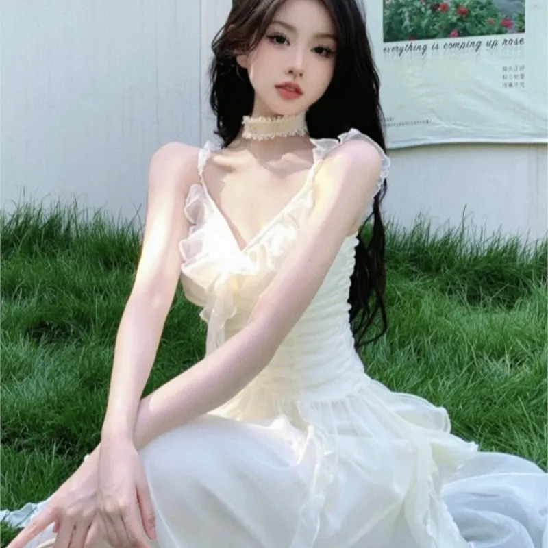 

Ruffled Suspender Dress New Women's Gentle Style Pure Desire Chic Stunning Fairy