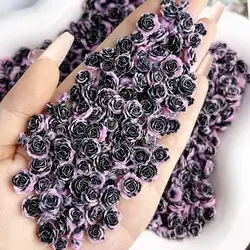 Luminous Dark Style Rose Nail Art Charms Black Pink Splicing Camellia Flowers Nail Decorations Handmade DIY Manicure Crafts