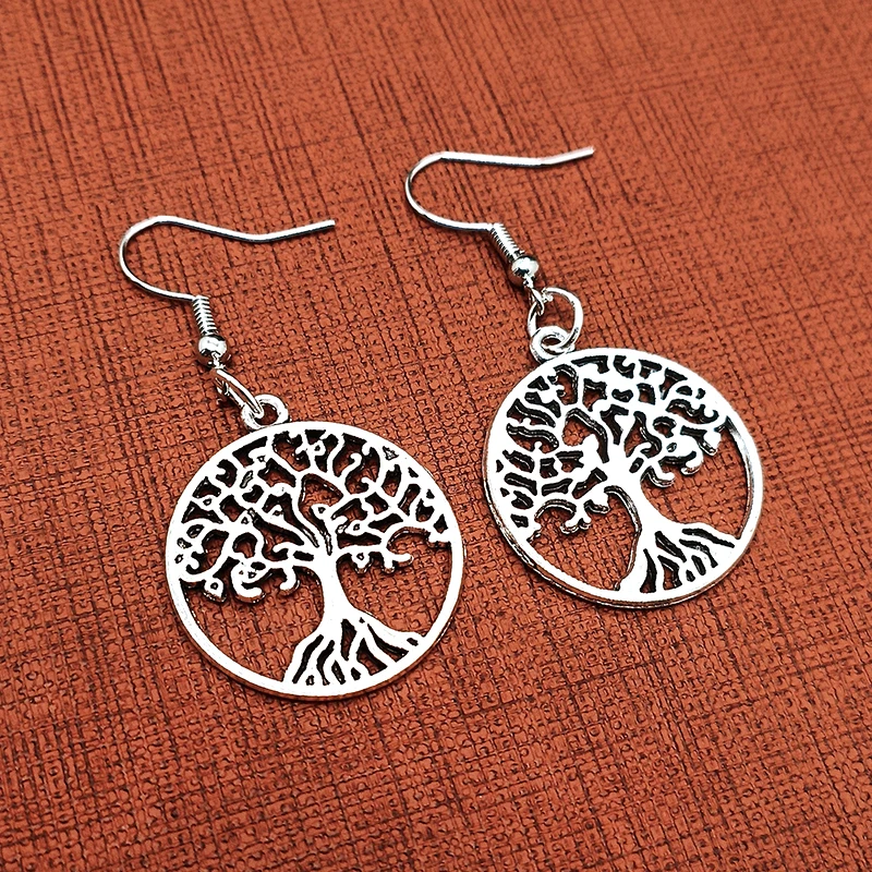 1 Pair Big Round Beautiful Tree Drop Earrings for Women Vintage Tree of Life Dangle Earrings Large Earrings for Girls