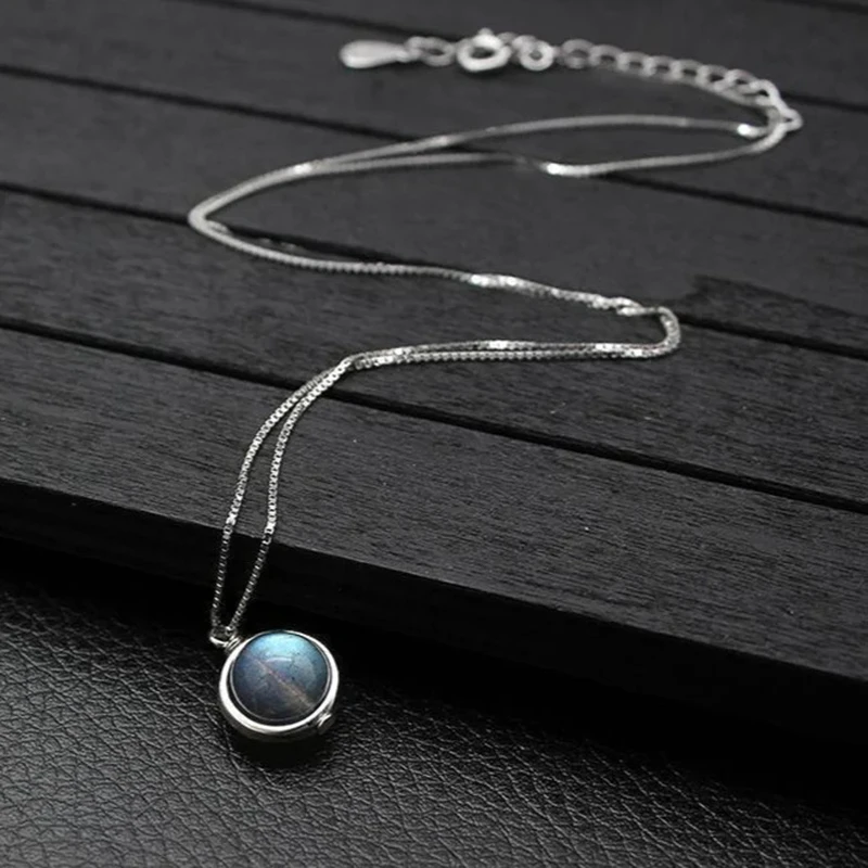 Fine Jewelry S925 Sterling Silver Rotatable Labradorite Bead Pendant Necklace For Woman Teens Chain Charm Wedding Gift  NA001