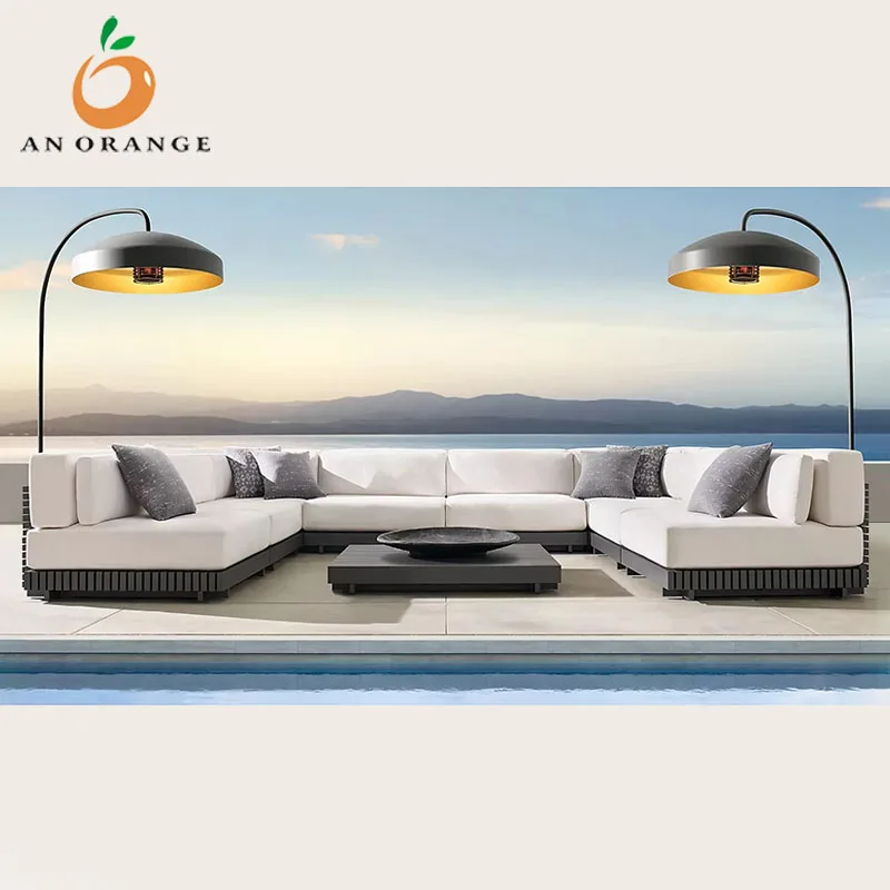 

Современный роскошный комплект садовой мебели из алюминиевого сплава для улицы, 4-местный диван для патио, для отелей
