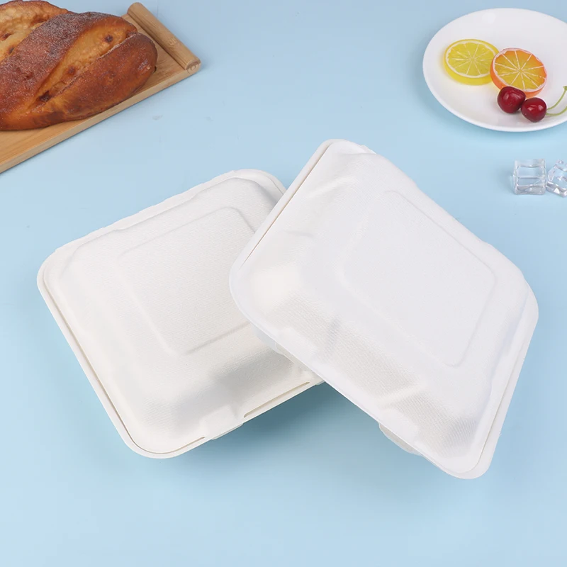 Compostable Disposable 10 Pack 3 Compartment Takeout Lunch Box Containers With Lid To Go Take Out Clamshell For Food