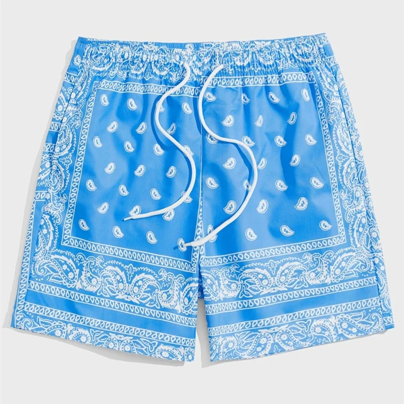 Classic Perris Pattern Beach Short For Men Retro Print Drawstring Board Shorts Sea Vacation Casual Fashion Hawaii Swim Trunks