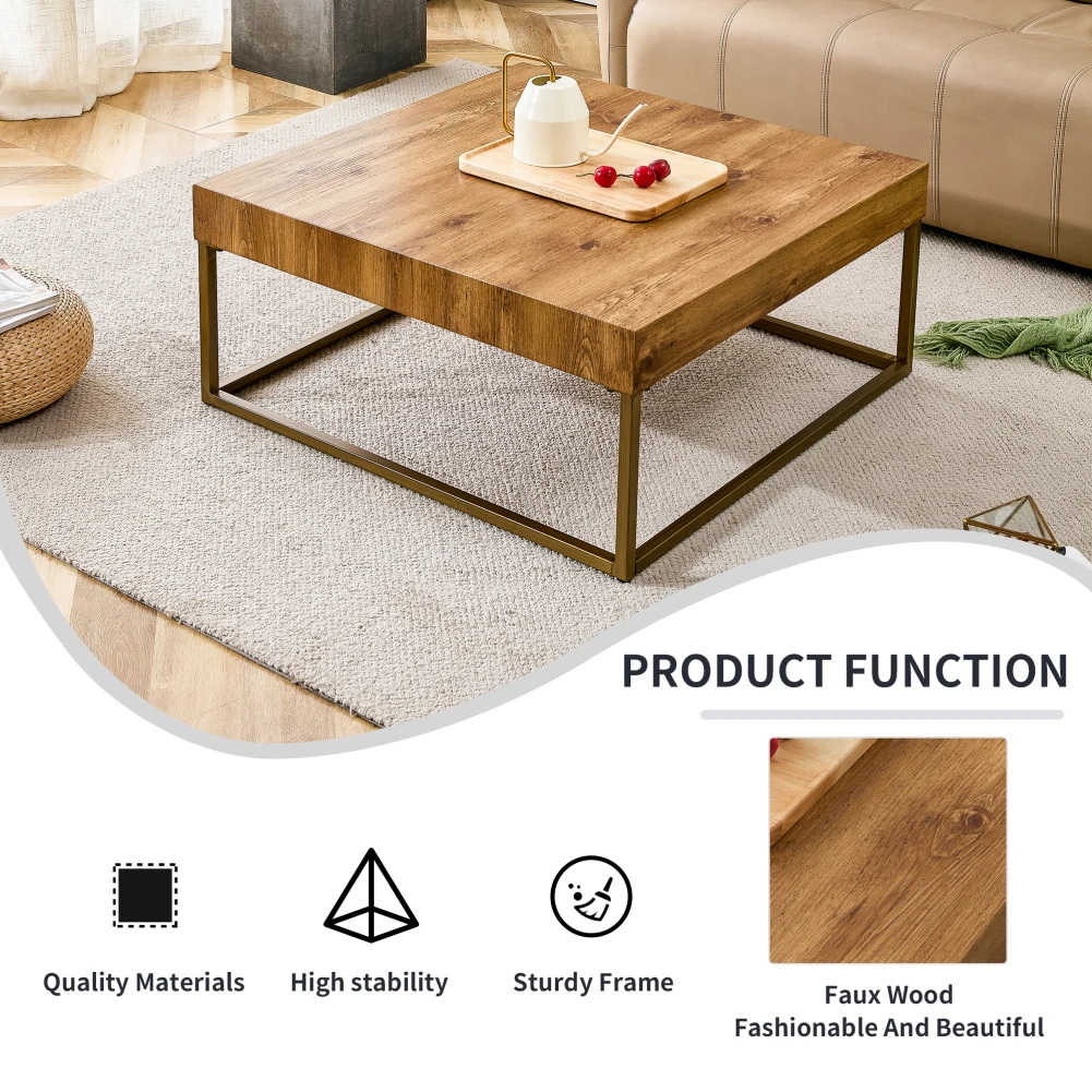 31.5" Coffee Table With Metal Legs MDF Desktop Rectangular Retro Side End Table Rustic Household Center Desk For Living Room