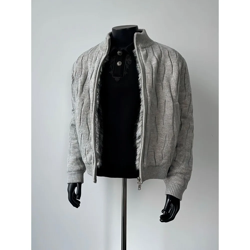 

Men's Fce Lined Knitwear Stand Collar Open Cardigan Heavy Weight Autumn Winter Large Size Cleanfit Mountain Eagle Jaet