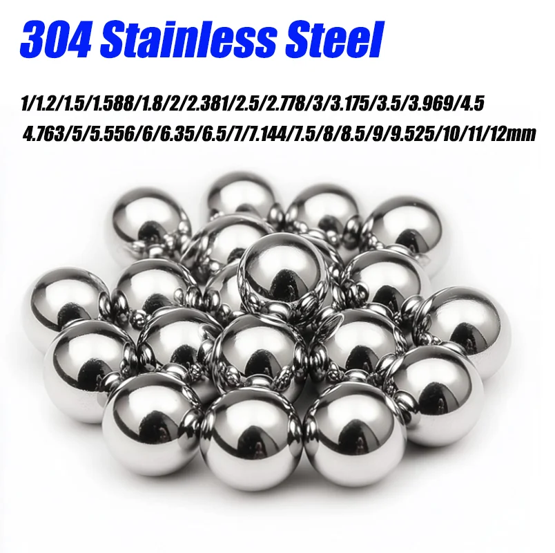 50~1000 Piezas de Bolas de Acero Inoxidable 304, Bolas de Precisión, Pequeñas Bolas de Acero, Bolas Redondas Lisas de 1/1.2/1.5~12mm
