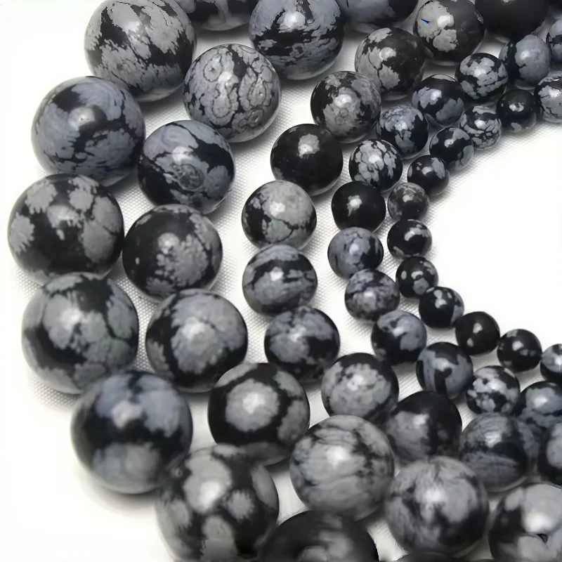 Natural Stone Snowflakes Obsidian Beads Round Loose Beads Used for Making Bracelets Necklaces Earrings DIY Jewelry Accessories