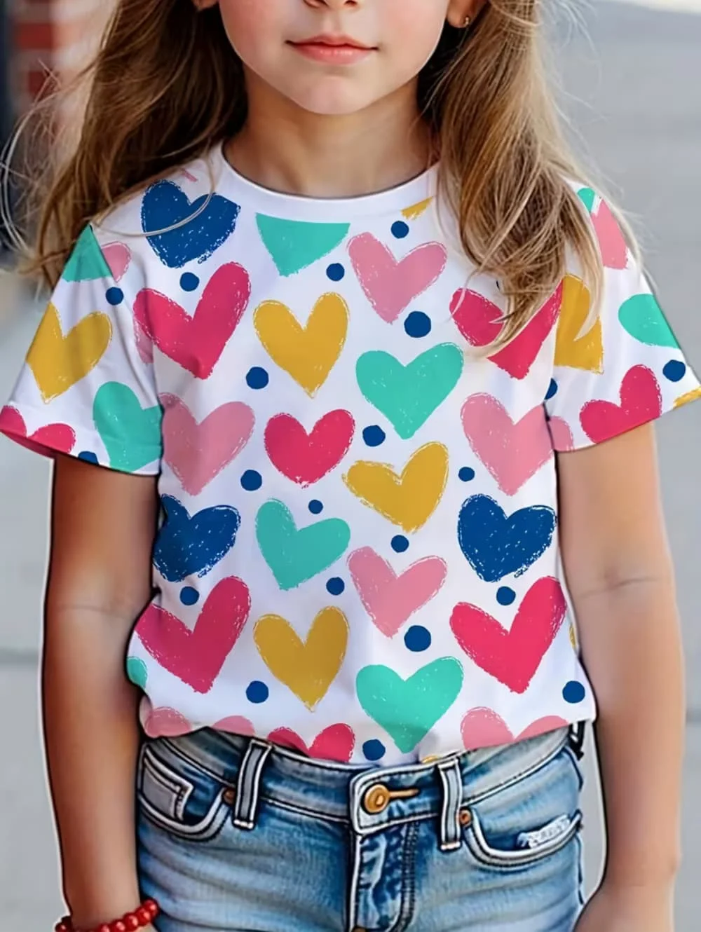 2026 Children's Clothing Girl T-Shirt Short Sleeve Child T-Shirt Vibrant Heart Graphic Casual Kids Summer Clothes Girl Top Tees