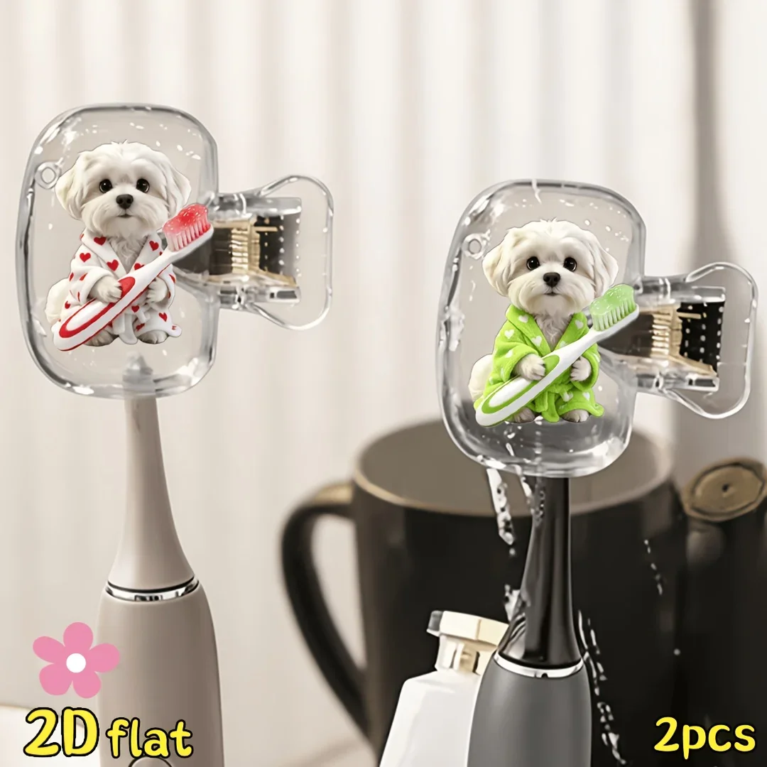 2pcs Maltese Dog Toothbrush Holder Suitable for Bathroom Travel Room Decor Durable Plastic Case Lightweight Sturdy Organizer
