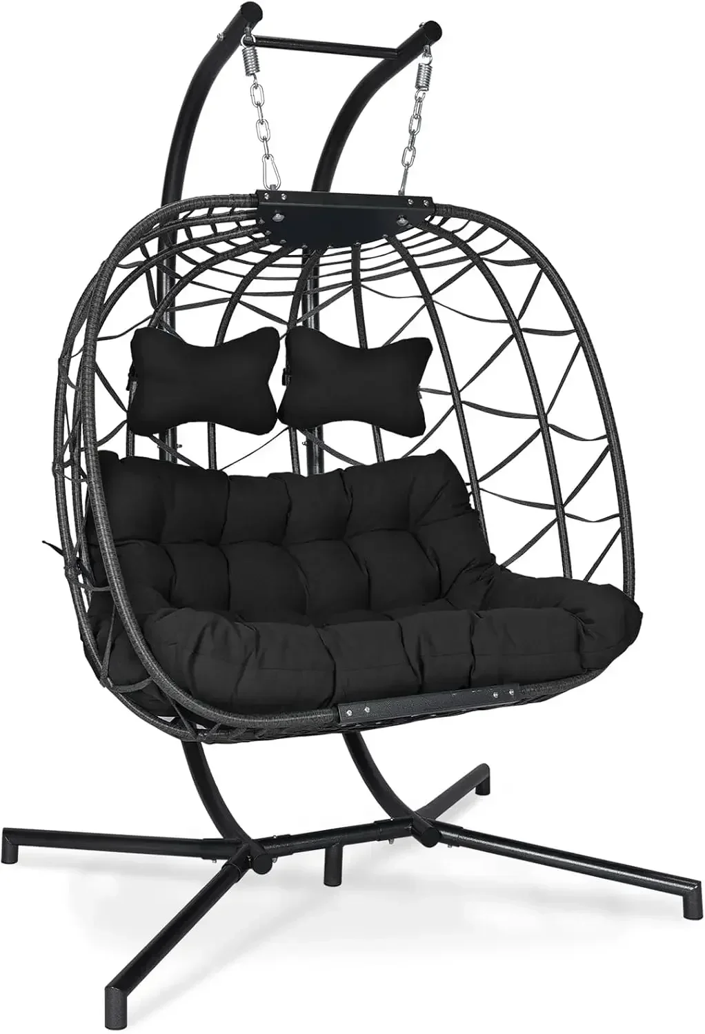 

Oversized 2 Person Swing Egg Chair Double Hanging Egg Chair Egg Basket Chair for Two 510lbs Capaticy for Bedroom (Black/Grey)