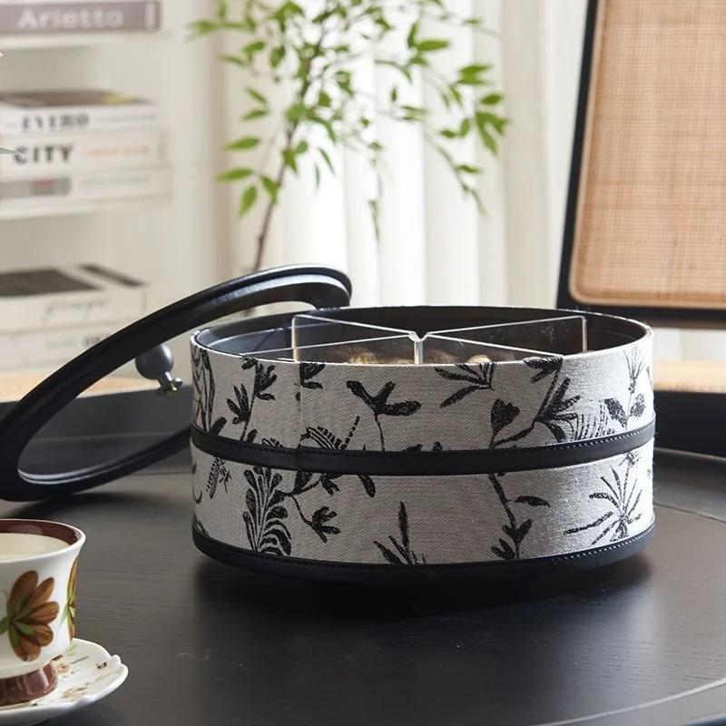 French simple high-end leather dried fruit tray storage box with compartment and lid