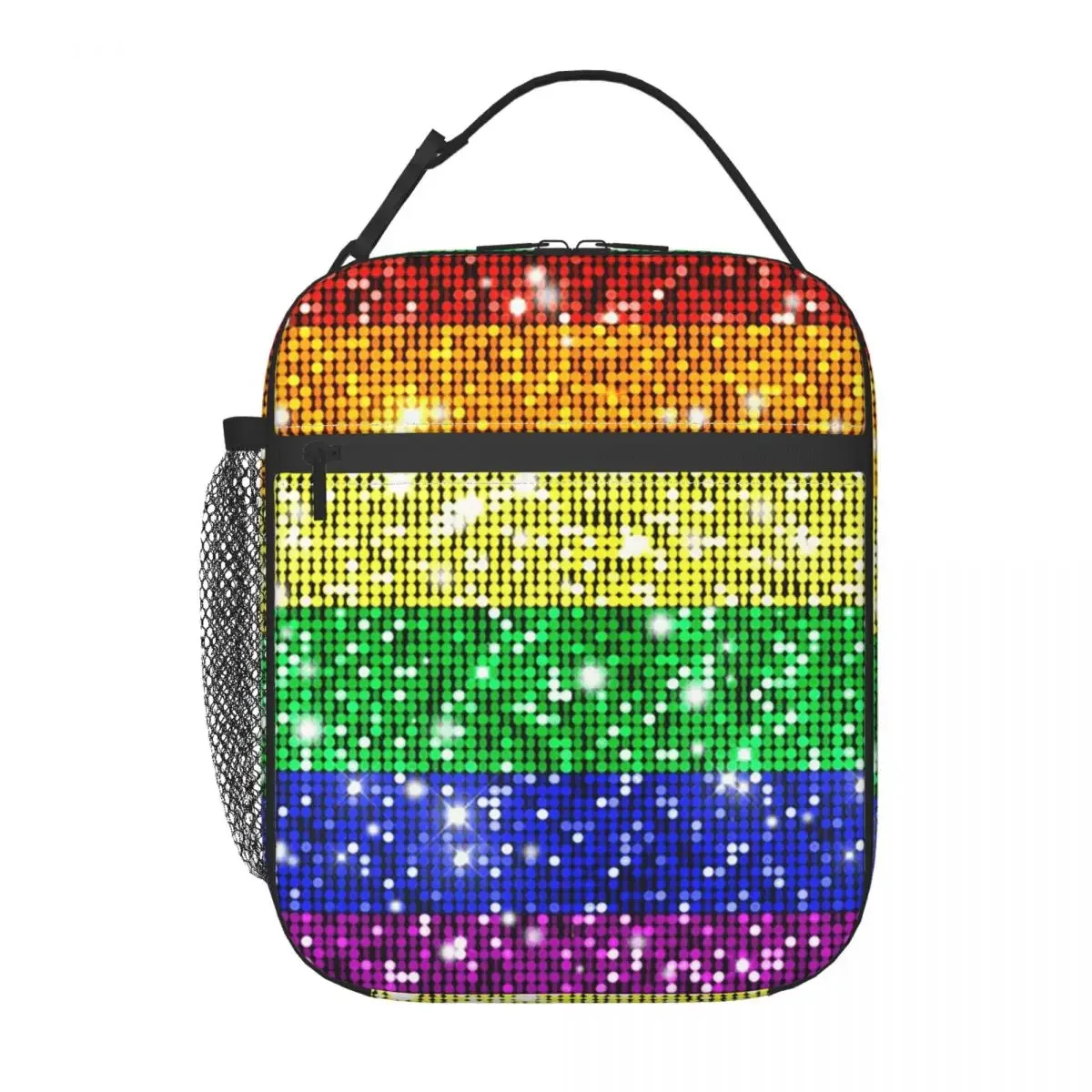 Faux Glitter Rainbow Pride Flag LGBT Gay Lesbian Insulated Lunch Bag for Women Office Cooler Thermal Food Box Tote Lunch Boxes