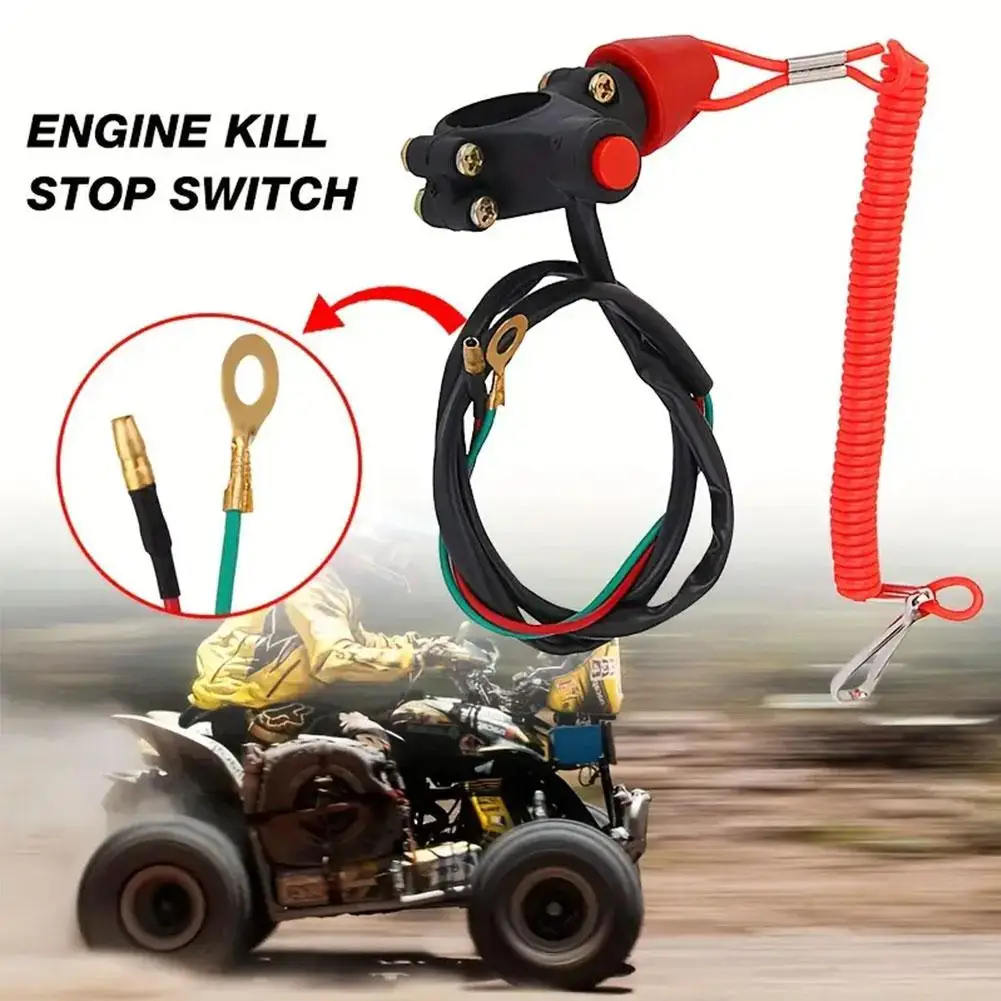 Motorcycle Engine Stop Switch Tether Lanyard Emergency Boat Stop Button Outboard Engine Quad ATV Engine Kill Push Switch Sw J0N2