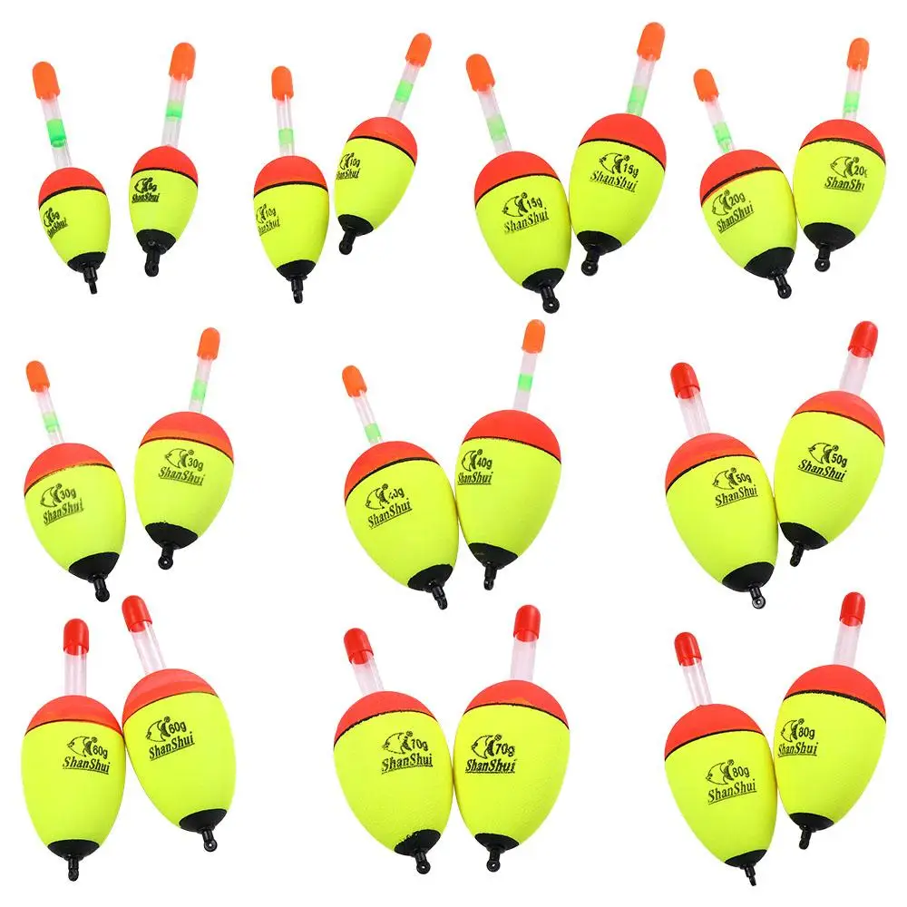EVA 2 Peças Boia de Pesca Luminosa para Pesca Marítima 5/8/10/15/20/30/40/50/60g, Boia de Espuma com Bastão Luminoso