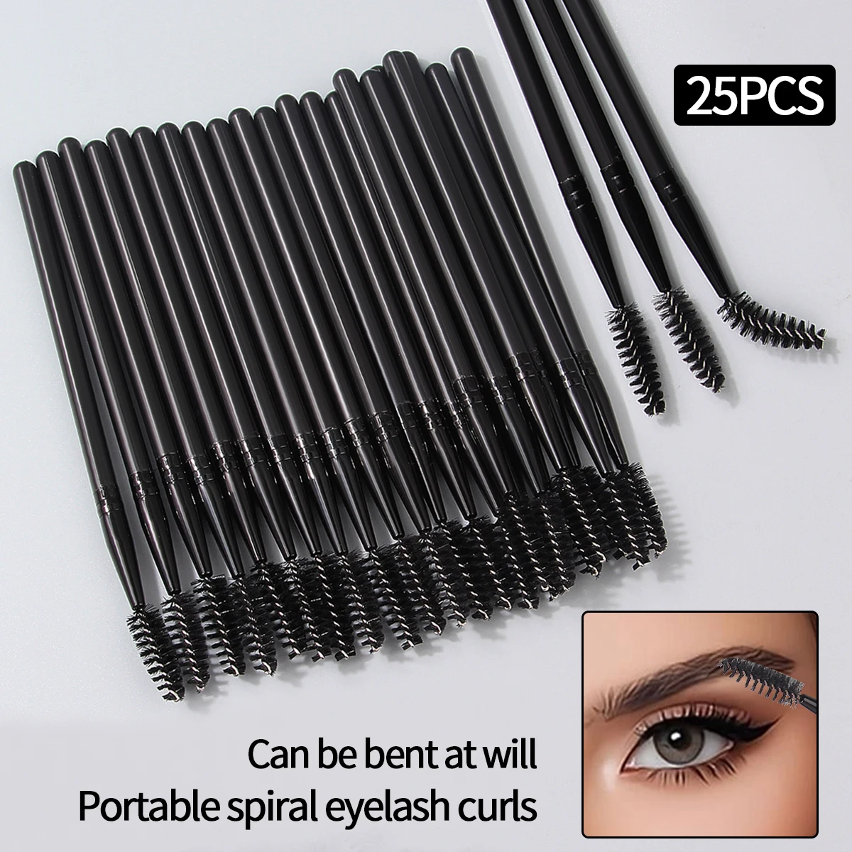 6 قطع/10 قطع/25 قطعة فرشاة ماسكارا حلزونية سوداء كبيرة الحجم، فرشاة حواجب وأدوات فرشاة مكياج عيون متعددة الوظائف #2