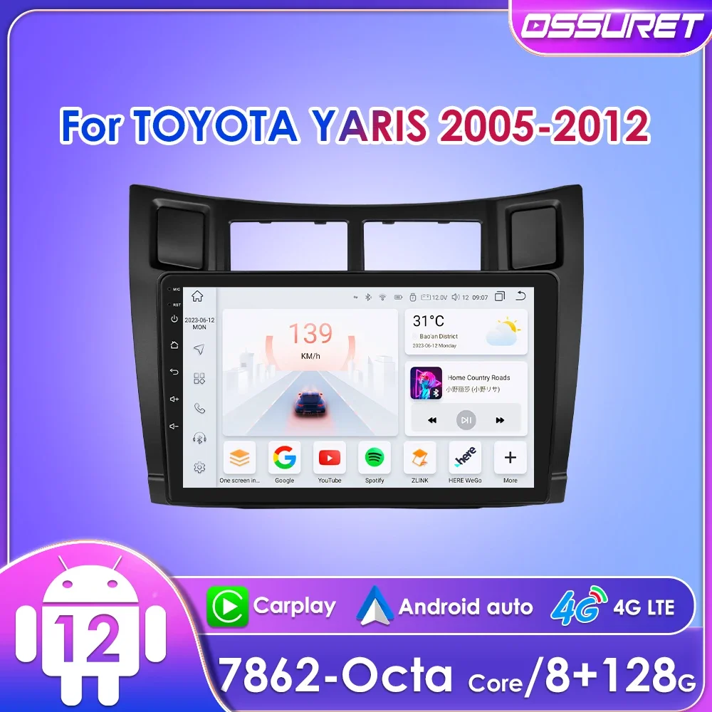 

9" Ossuret 2Din Android Car Radio for Toyota Yaris 2005 - 2012 Multimedia Navigation GPS RDS DSP BT 4G MT8163 UI7862 CarPlay