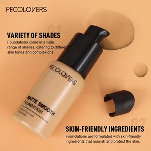 PECOLOVERS Matte Finish Liquid Foundation-Kontrol Minyak, Tahan Air, Concealer Cakupan Penuh untuk Semua Warna Kulit 10 nada penjualan terbaik - №