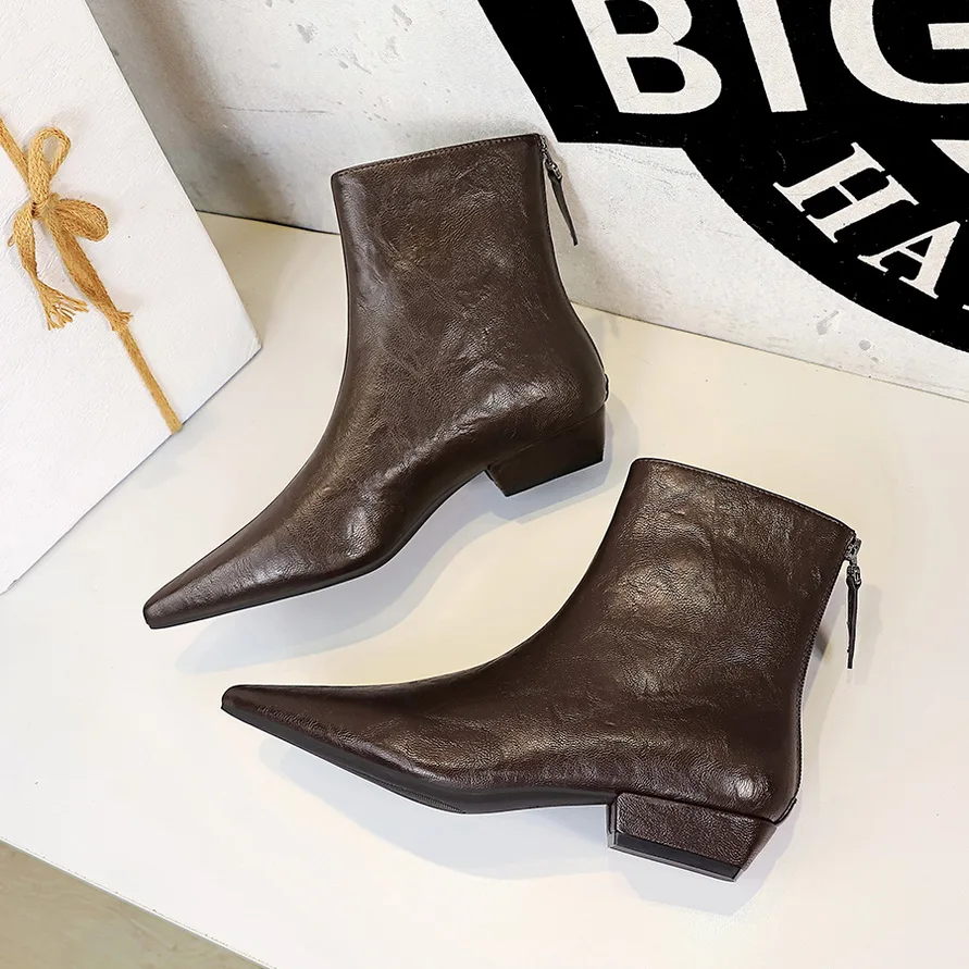 

BIGTREE 2026 New Chunky Heel Chelsea Boots Women Soft Leather Pointed Women's Ankle Short boots Fashion Autumn Winter Shoes