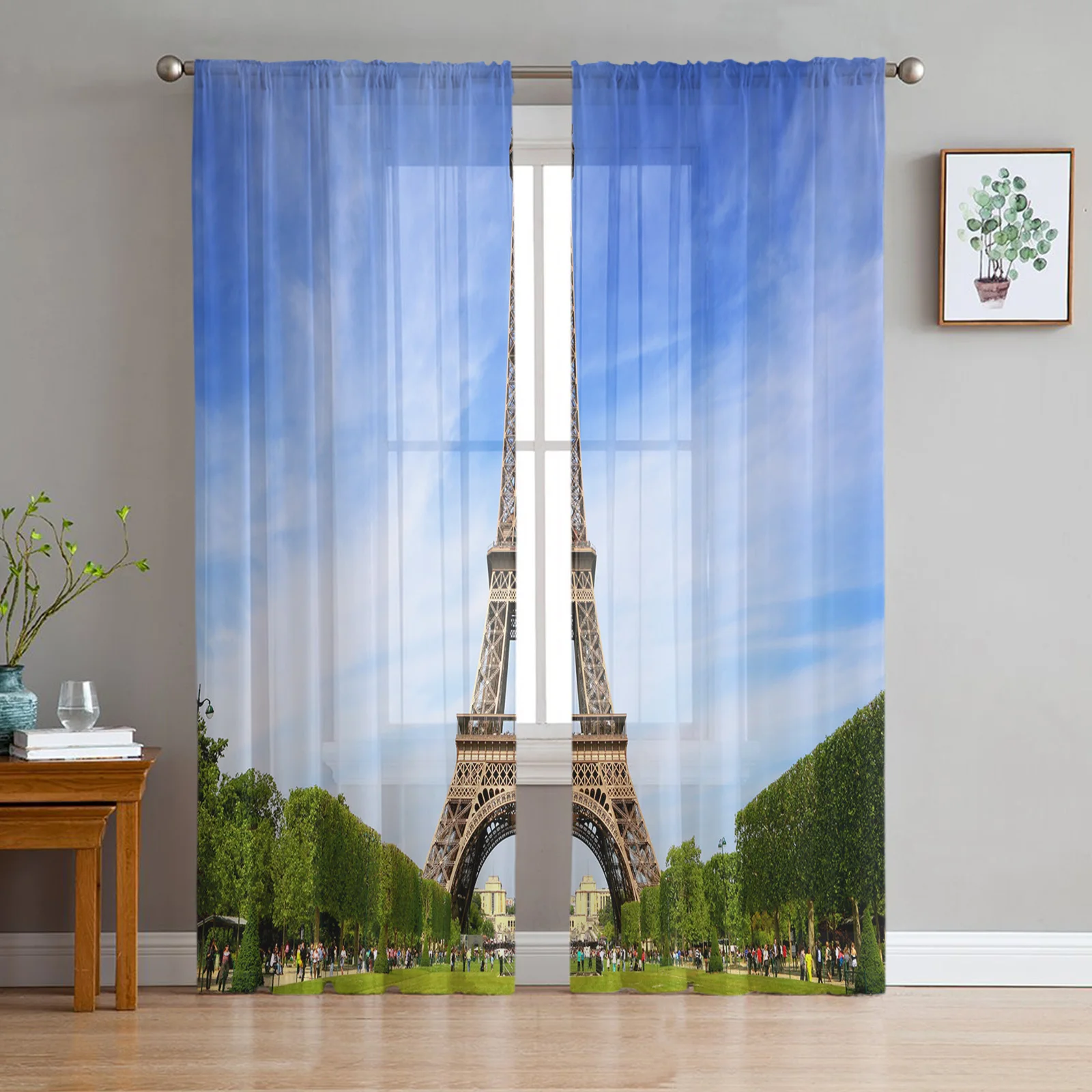 Eiffel Tower Sky Meadow Sheer Curtains for Living Room The Bedroom Voile Organza Decorative Curtain Drapes Tulle Curtains