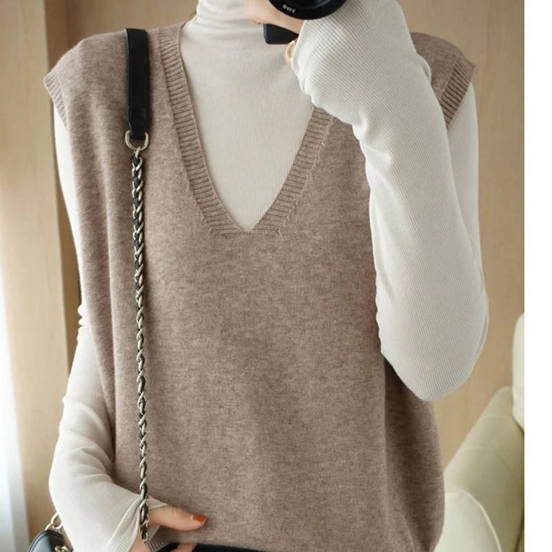 

Fashion V-Neck Solid Color Casual Vest Sweaters Women's Clothing 2023 Autumn Winter Loose All-match Pullovers Commuter Tops