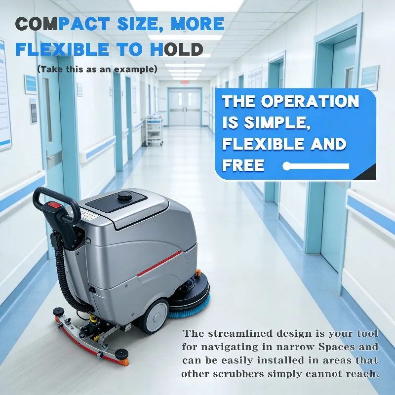 Hand Push Floor Scrubber Dryer 24V Cordless Walk Behind Floor Scrubber for Professional Industrial Floor Cleaning Service