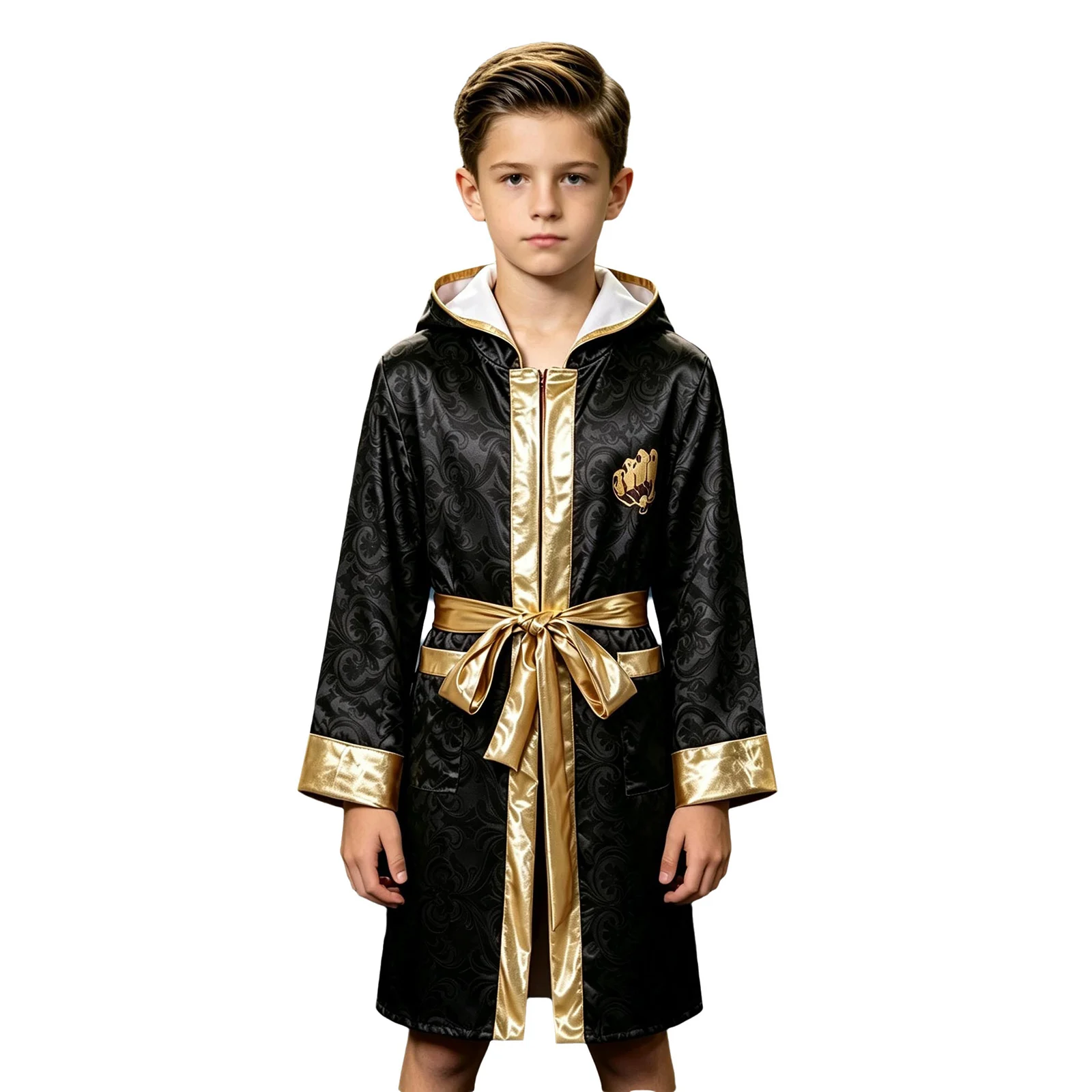 Boxer-Kostüm für Jungen, Kinder-Boxer-Bademantel mit Kapuze, goldfarbener Gürtel, Boxer-Bademantel für Halloween-Party, Cosplay, Bühnenshow – Detail 3