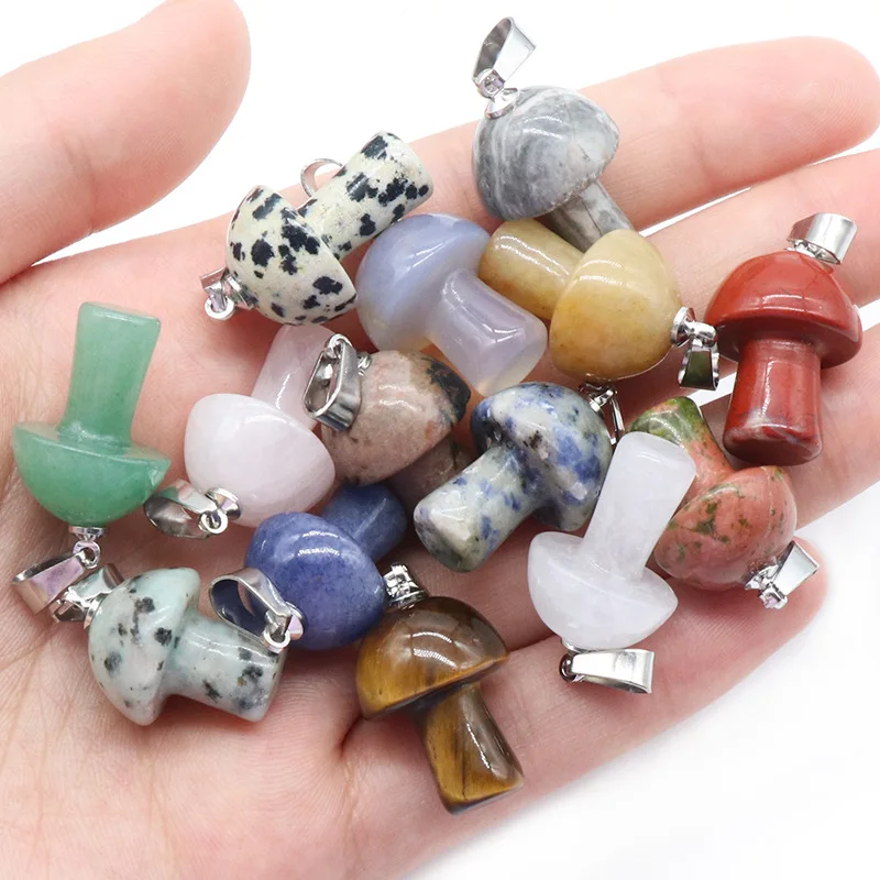 Mushroom for Making Jewelry Necklace Earrings Natural Quartz Crystal Rock Charm Choker Healing Chakra Gemstone Pendants