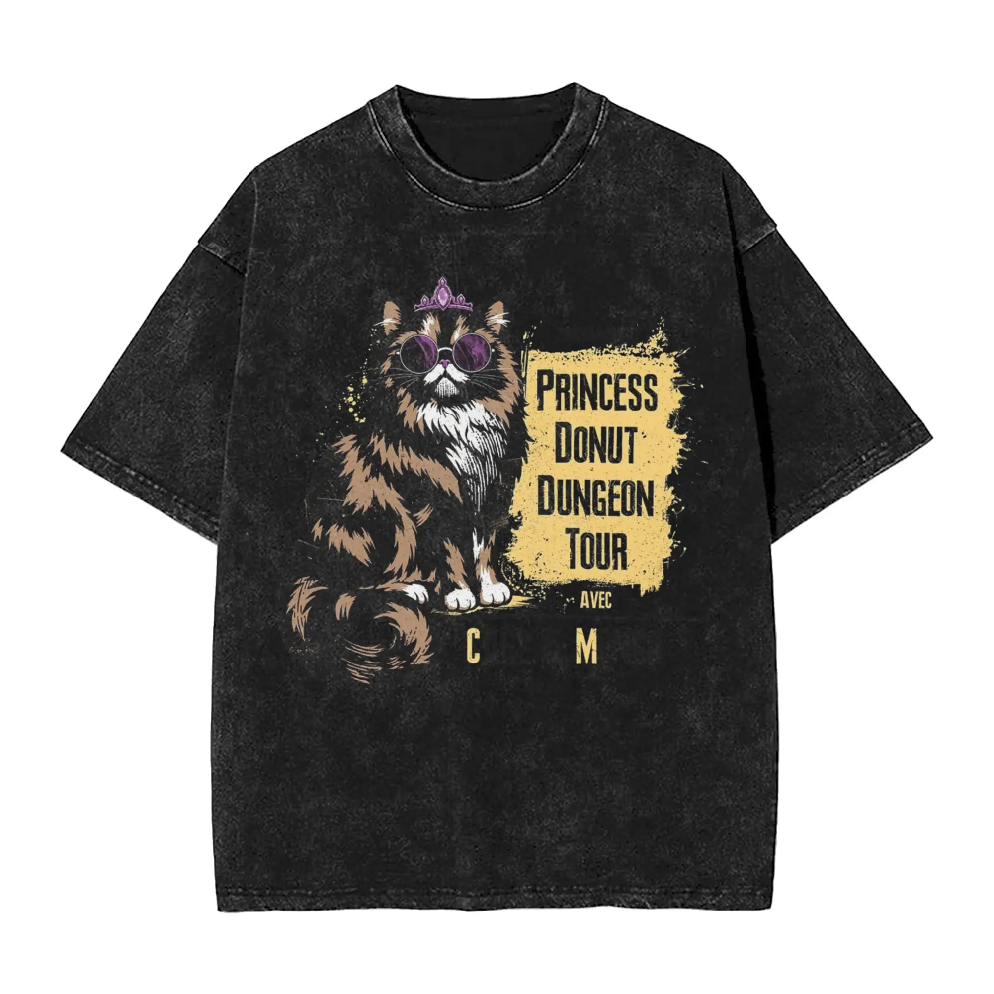 Washed T Shirts Dungeon Crawler Carl  Princess Donut Dungeon Tour Hip Hop T-Shirt Harajuku Streetwear Graphic Tops Tee Shirt Men