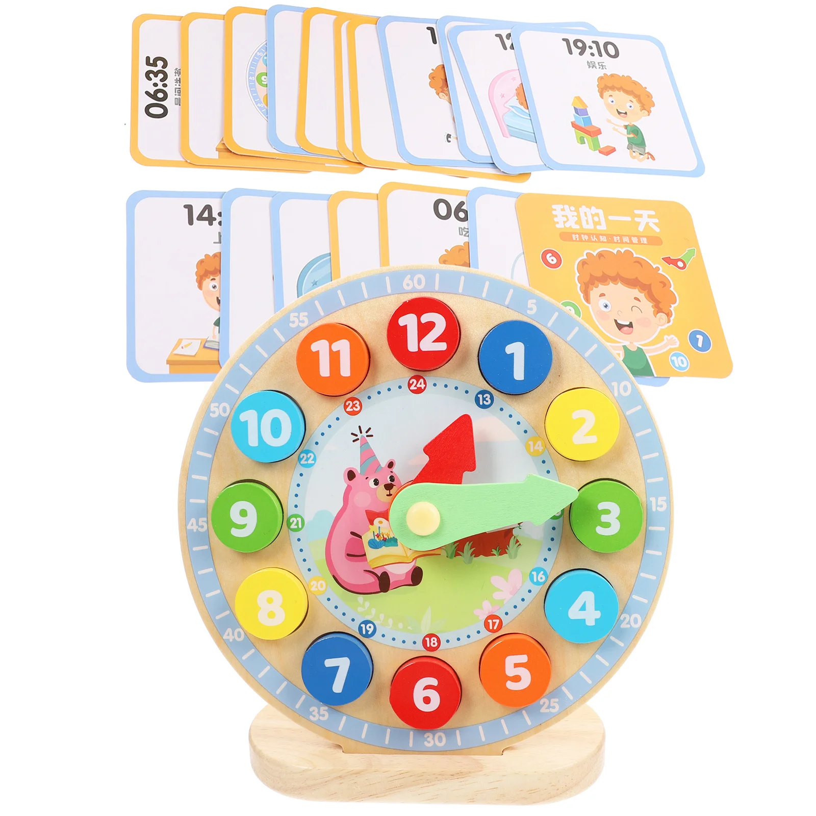 Kids Wooden Clock Learning Educational Number Cognition Creative Interactive Early Education Plaything Colorful Time Teaching