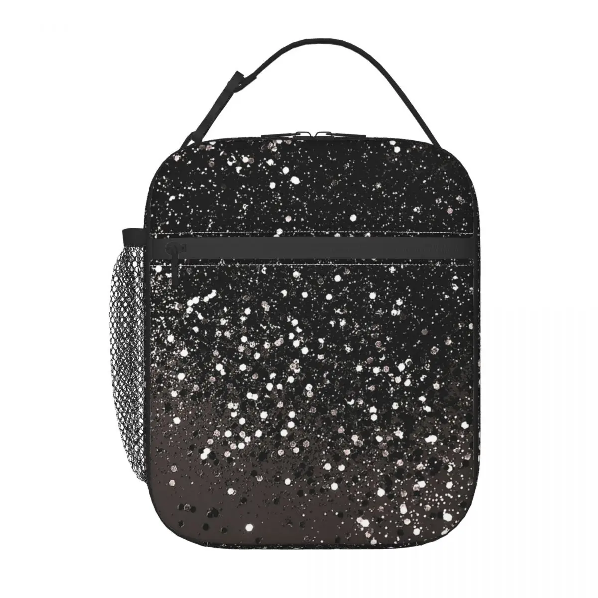 Blush Gray Black Lady Glitter (Faux Glitter) Insulated Lunch Bag for Women Children Portable Food Boxes Thermal Lunch Box Tote