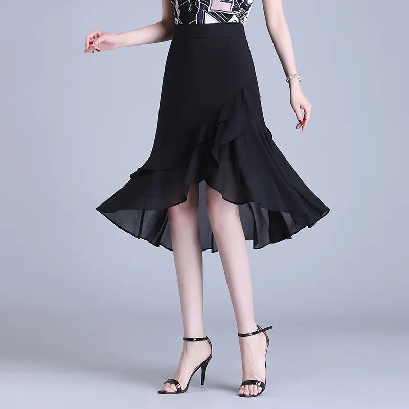 

Женская нерегулярная модная шифоновая юбка «рыбий хвост», женская летняя новая утягивающая юбка-миди трапециевидной формы с эластичной талией и баской