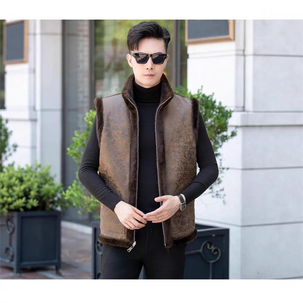 سترات رجالية جديدة للخريف والشتاء عصرية غير رسمية ومتعددة الاستخدامات، سترة سميكة من المينك المقلد الدافئ على الوجهين #4