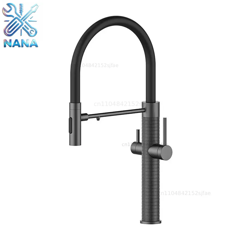 Luxury Brushed Gold Water Filter Kitchen Faucet Modern Design Sink Mounted Tap Brass Hot Cold Kitchen Tap 3-Channel water Flow